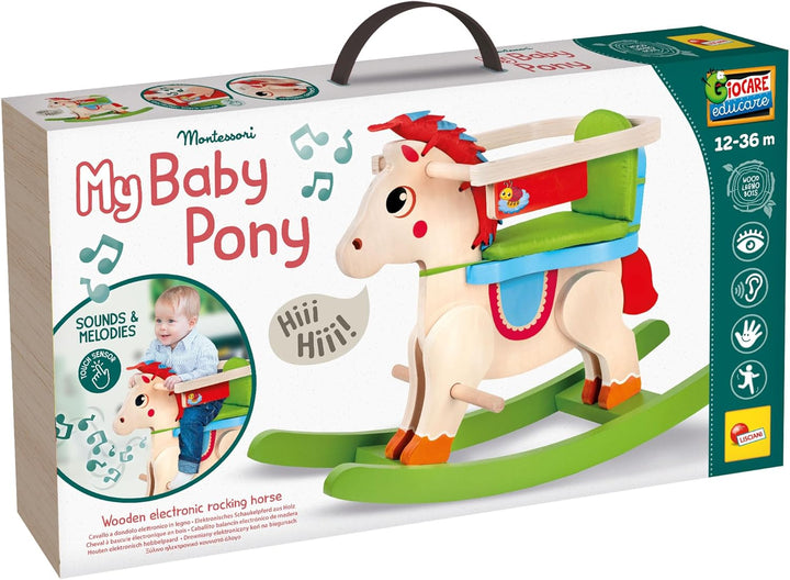 Lisciani - MONTESSORI BOIS - Mein Baby-Pony - Elektronisches, sprechendes Holzschaukelpferd - Für Ki