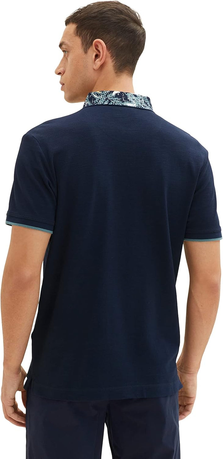 TOM TAILOR Herren Poloshirt mit gemustertem Kragen, 10668 - Sky Captain Blue