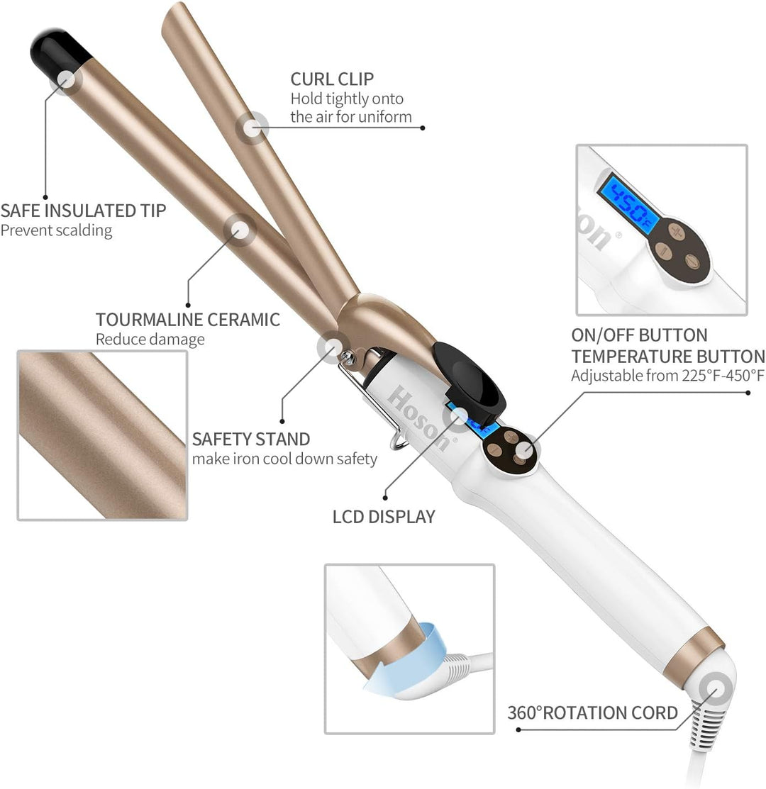Hoson 19mm Lockenstab Pro Curl, Keramik Turmalin Beschichtung Lockenstab, LCD Display 9 Hitzeeinstel