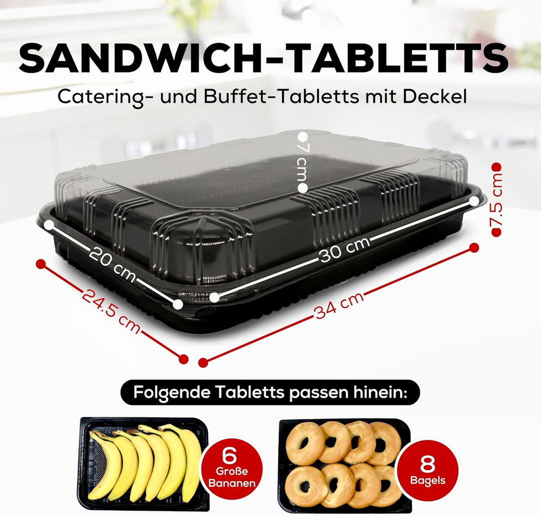 ebake Mehrweg Servierplatte mit Deckel (5 Stk. à 33 x 24 cm) - Meal Prep Boxen/Buffet Platten für Pa