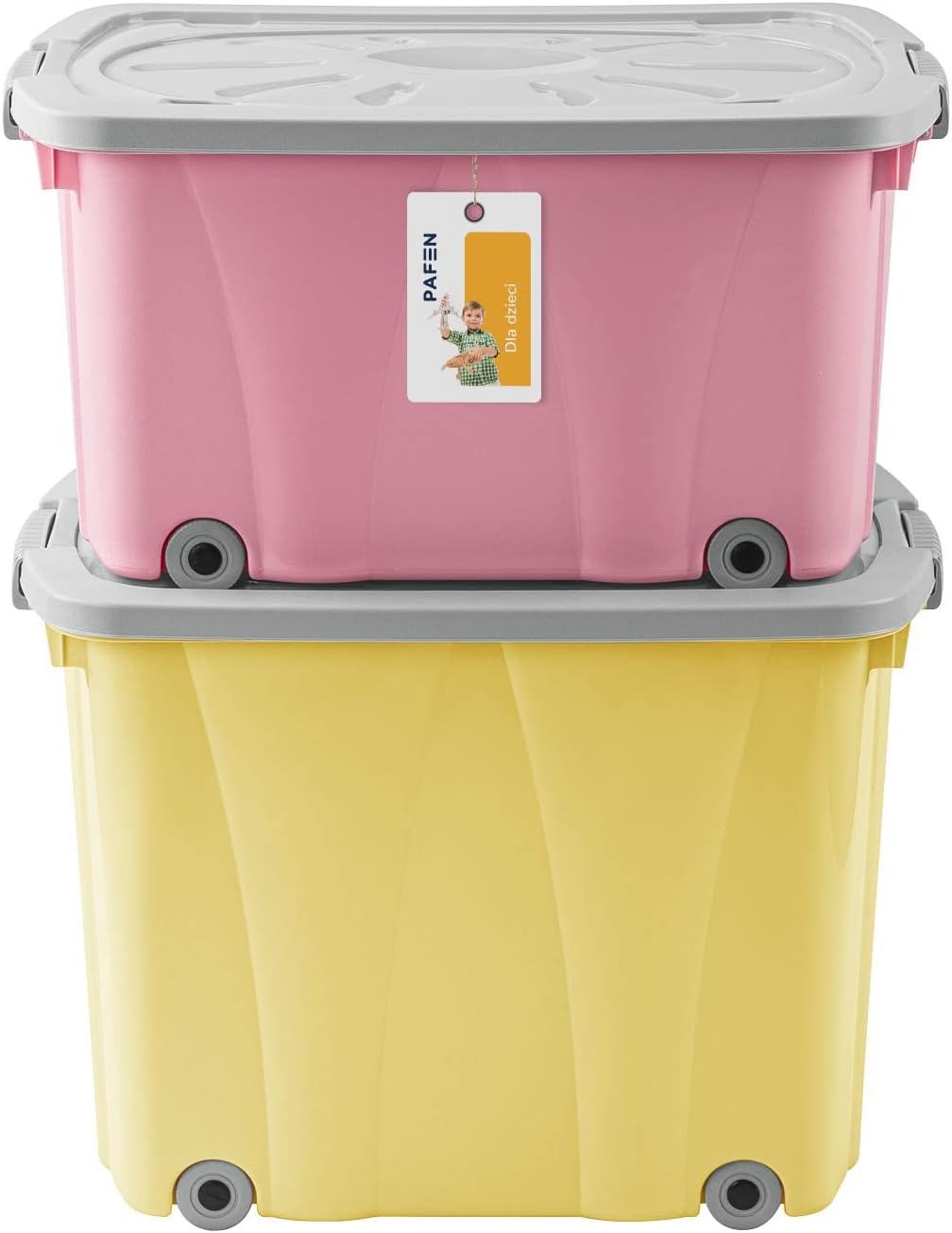 PAFEN Piraten Spielzeugkisten SET – 2x Schatzkiste 49l + 62l mit Rollen - Spielzeugbehälter Aufbewah