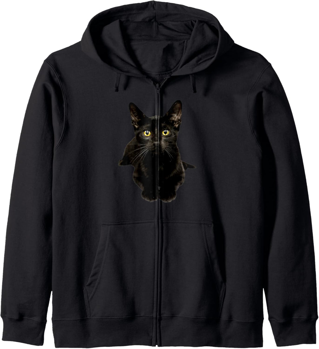 Schwarze Katze Gelbe Augen Süsses Kätzchen für Katzenbesitzer Kapuzenjacke
