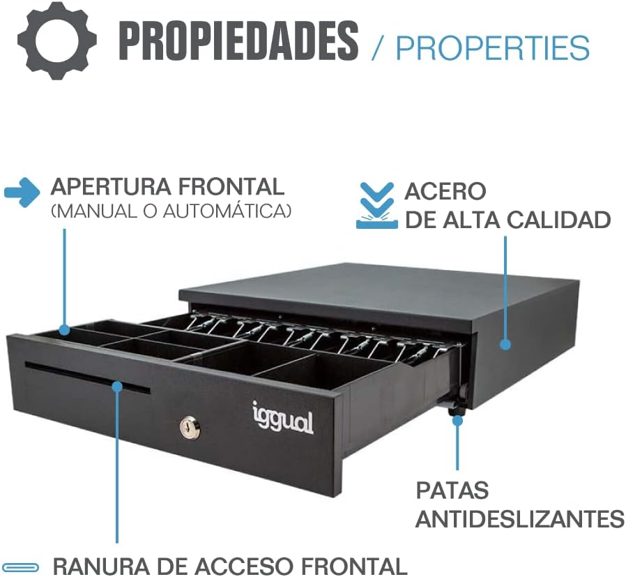 iggual - Geldkassette Abschliessbar IRON - 35 | Kassenschublade mit automatischer oder manueller Öff