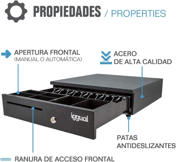 iggual - Geldkassette Abschliessbar IRON - 35 | Kassenschublade mit automatischer oder manueller Öff