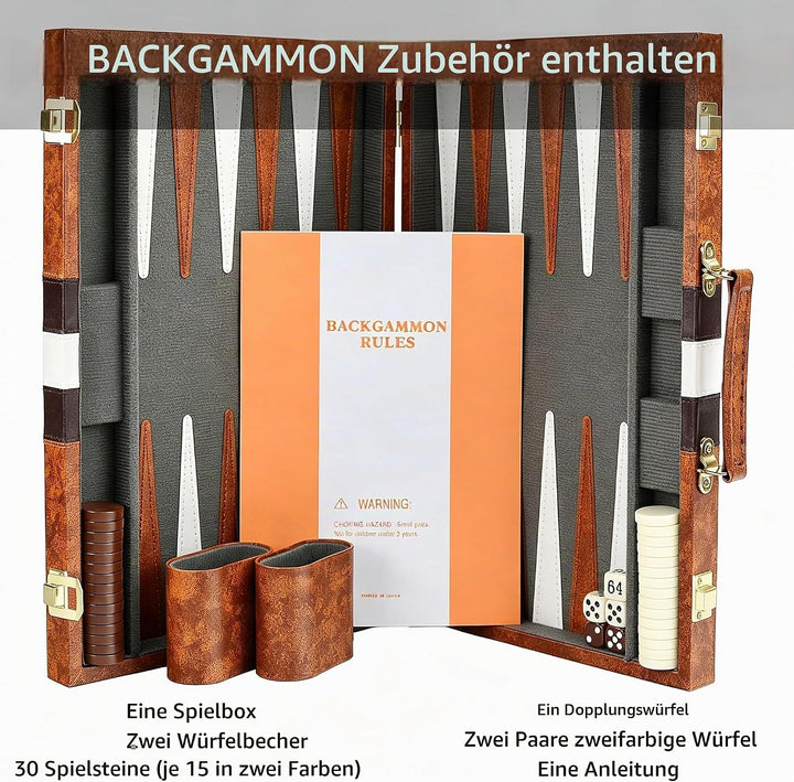Backgammon Set 15" Klassisches Backgammon Brettspiel Tragbares Reise Strategie Backgammon Spiel Set