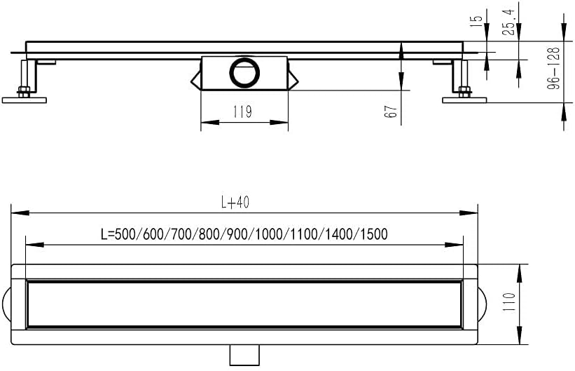 SONNI Duschrinne 80cm Edelstahl Befliesbar Komplettset Doppelseitige duschablauf Bodenablauf Flach m