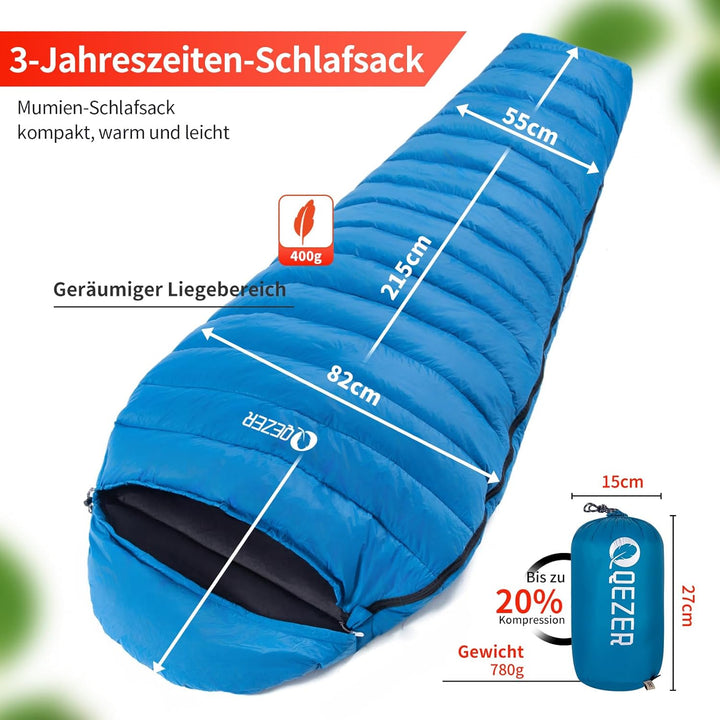 Daunenschlafsack, Schlafsack Ultraleicht, 600FP+ Premium Daunen, Geeignet für Winter/Sommer, geeigne