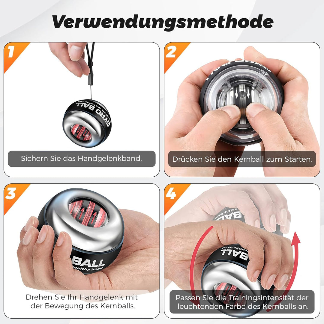 BeSokar Gyroball, Handgelenktrainer-Ball, Auto-Start, 5-stufiger Widerstands-/Lichtsteuerung, Gyrosk