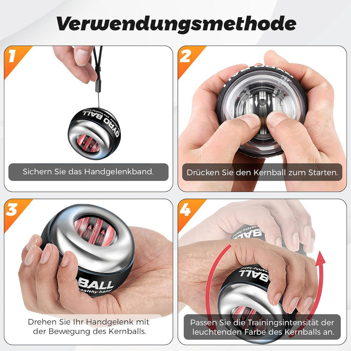 BeSokar Gyroball, Handgelenktrainer-Ball, Auto-Start, 5-stufiger Widerstands-/Lichtsteuerung, Gyrosk