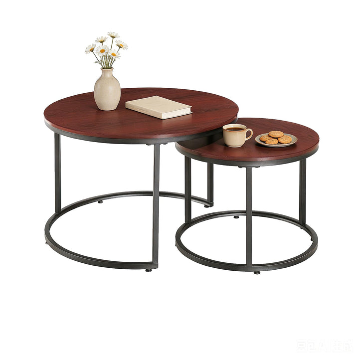 Couchtisch 2er Set, Moderne Couch Tisch mit Schwarz Metallgestell, Couchtisch Eiche, Couchtische Run