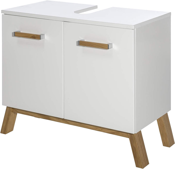 Schildmeyer 2 türiger Waschbeckenunterschrank, Holz, weiss Glanz, 65x35x61 cm
