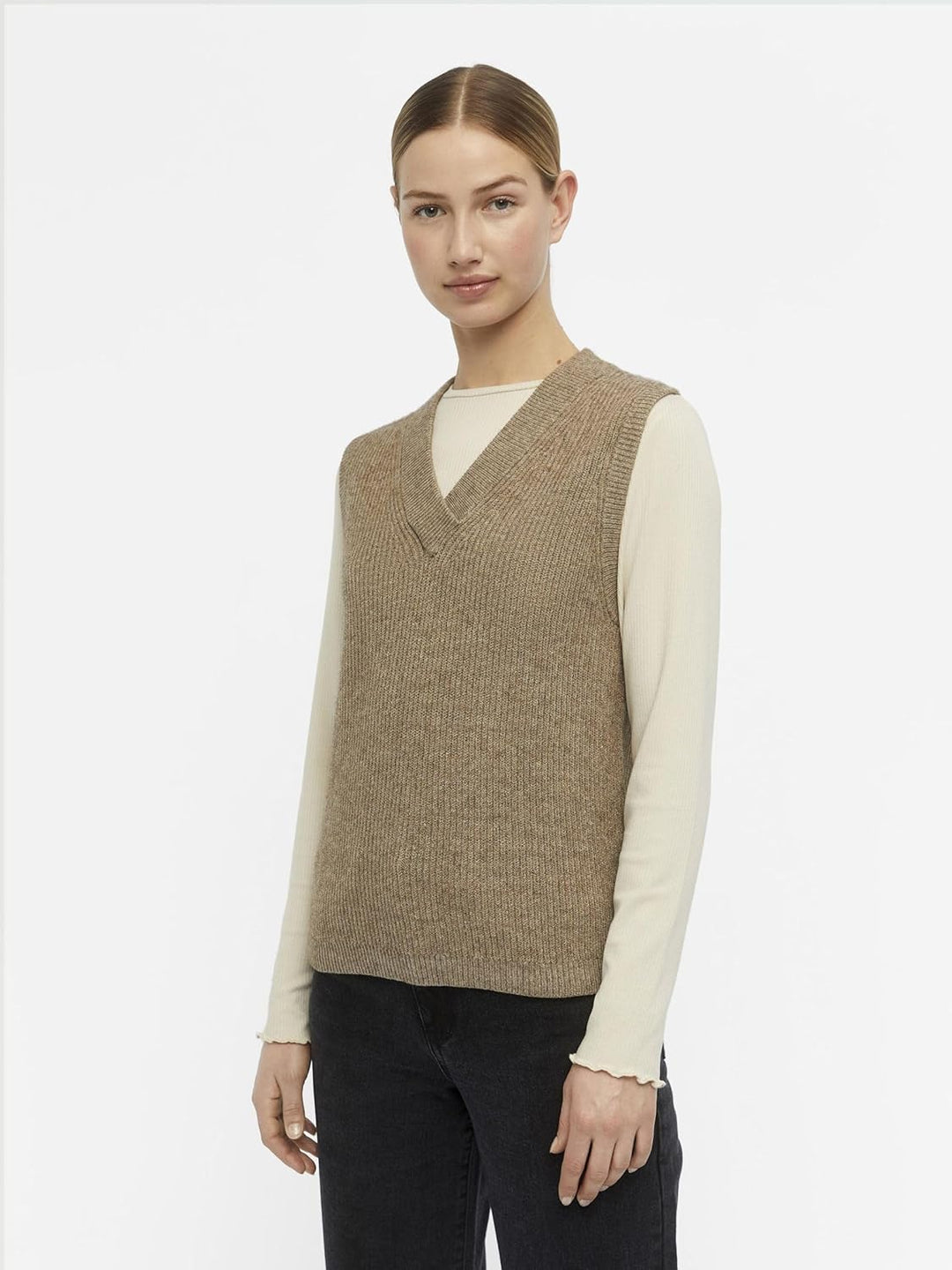 Object Damen Objmalena S/L Knit Waistcoat Noos Pullunder XS Fossil, XS Fossil