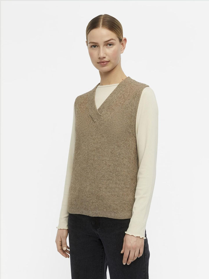 Object Damen Objmalena S/L Knit Waistcoat Noos Pullunder XS Fossil, XS Fossil