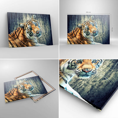 Bilder auf Leinwand 100x70cm Leinwandbild Indien stein tiger wild Gross Wanddeko Bild Schlafzimmer K