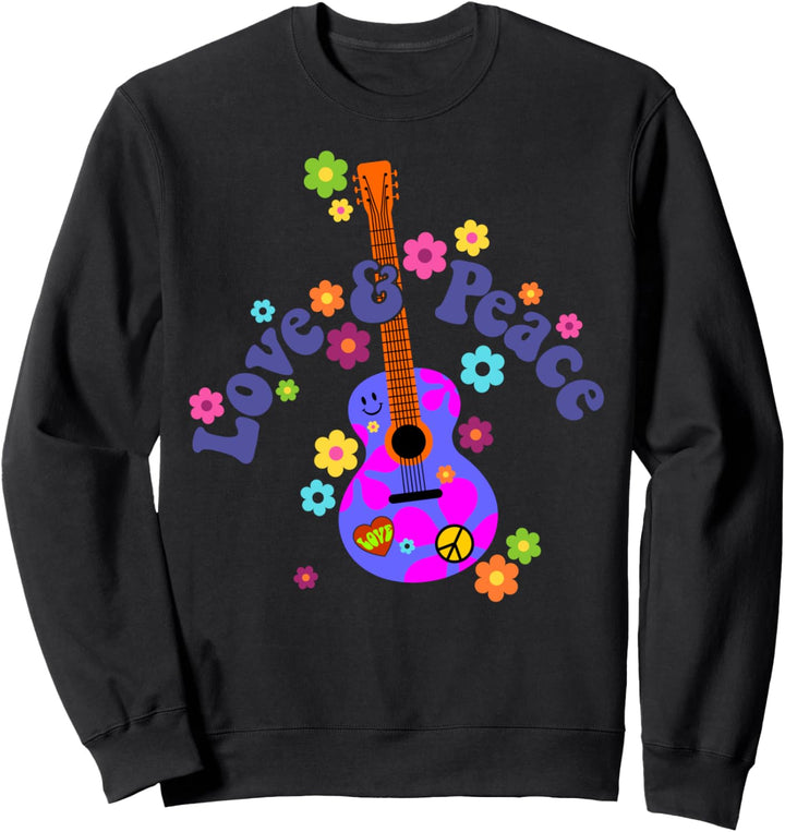 Retro Flower Power Guitar - Love And Peace 1 - Fan Fun Sweatshirt