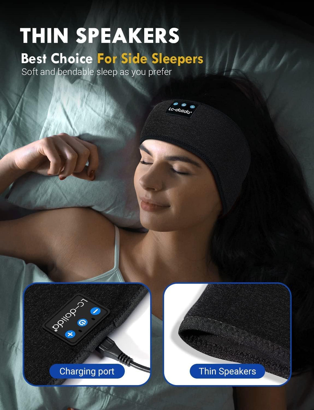 LC-dolida Schlafkopfhörer Bluetooth 5.4, Schlaf Stirnband Kopfhörer Headband Schlafmaske, Sportskopf