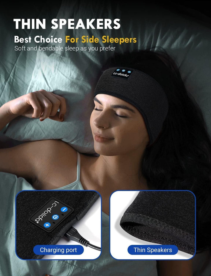 LC-dolida Schlafkopfhörer Bluetooth 5.4, Schlaf Stirnband Kopfhörer Headband Schlafmaske, Sportskopf
