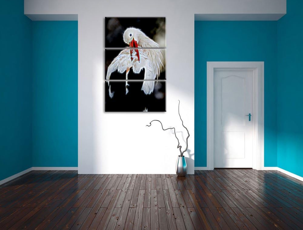 Dark Storch putzt sich Spezial 3-Teiler Leinwandbild 120x80 Bild auf Leinwand, XXL riesige Bilder fe