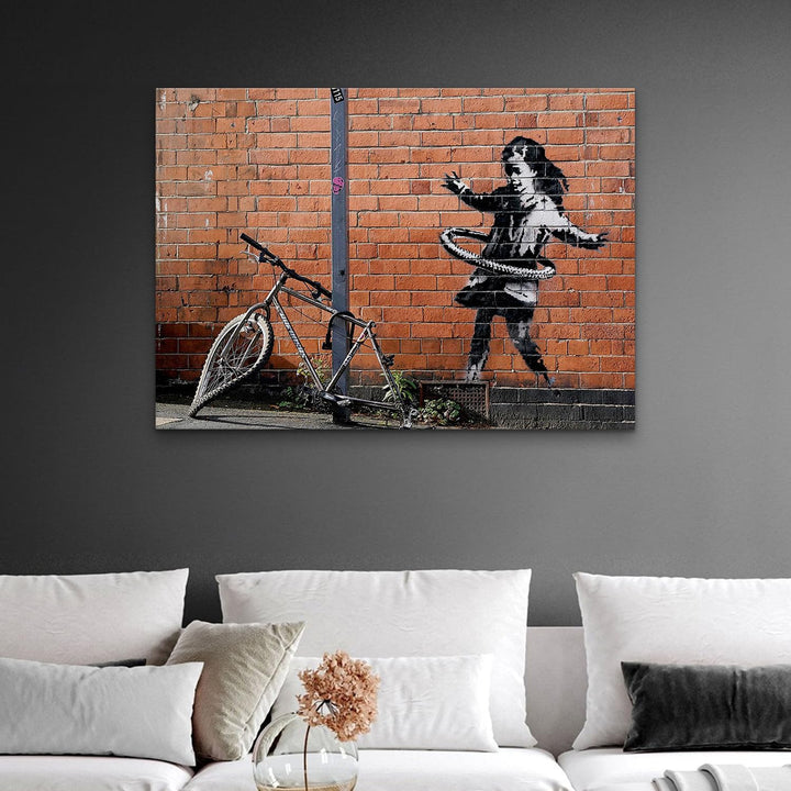 Giallobus - Gemälde - Banksy - - Standardleinwand - 140x100-23 - Kleines Mädchen Fahrrad Hula Hoop -