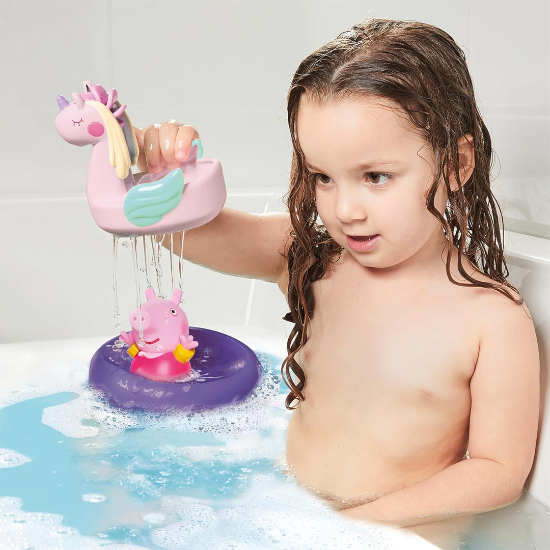 TOMY Toomies Papa Wutz, Mama Wutz, Peppa & George Badespritzer & Peppa's Einhorn, Baby-Badespielzeug