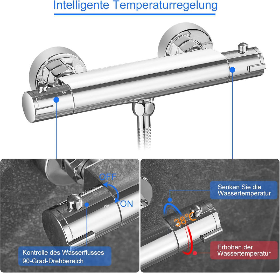 KEOKBON Duschthermostat mit 38 °C Sicherheitstaste, Duscharmatur Thermostat mit Durchflusseinstellun