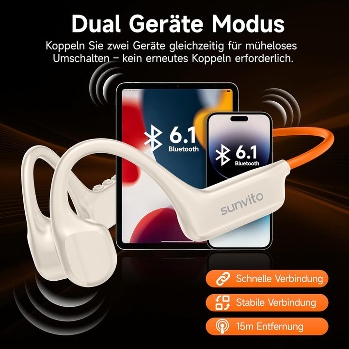 Knochenleitung Kopfhörer Bluetooth 6.1, IPX7 wasserdichte Open-Ear Kopfhörer mit Mikrofon, leichte B