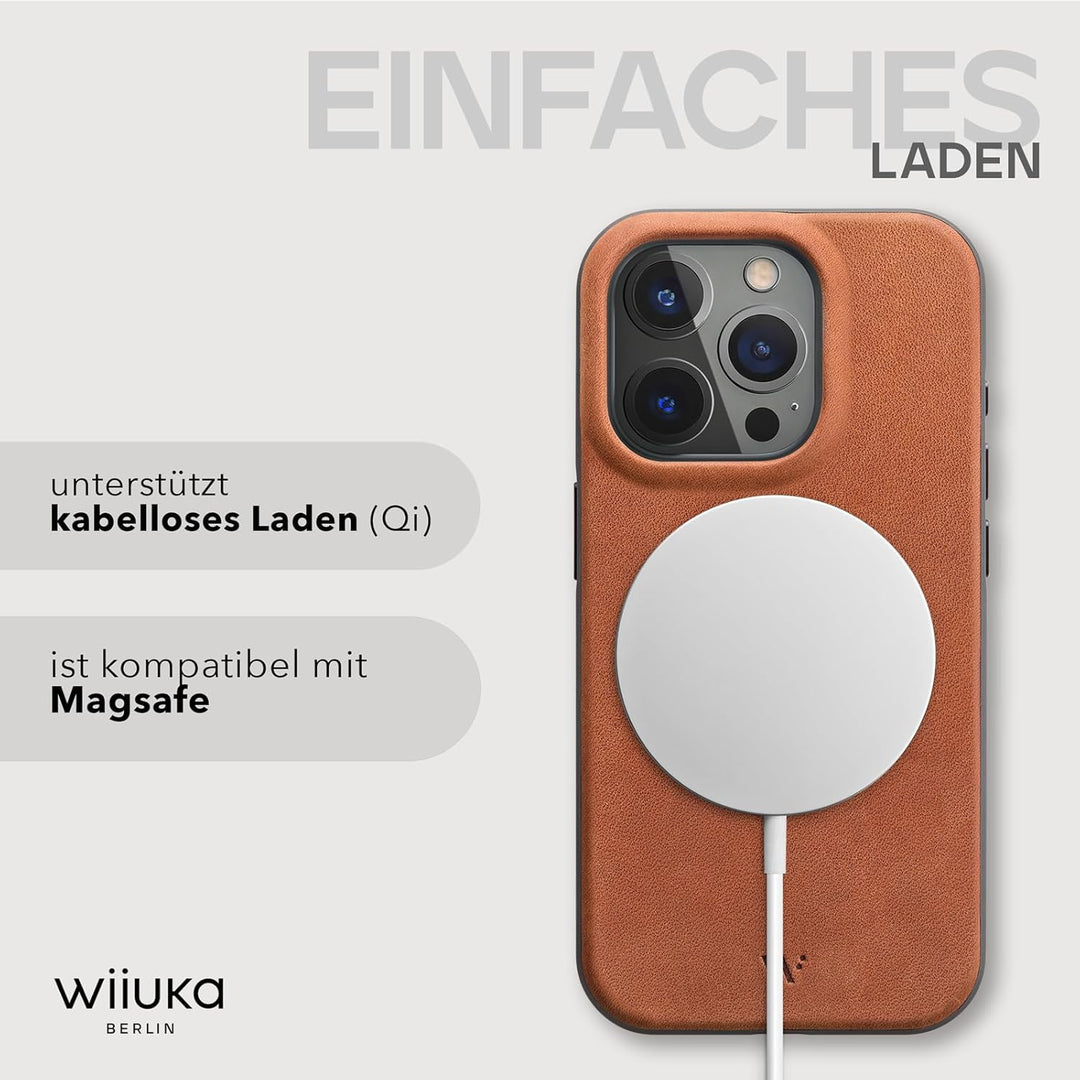 WIIUKA Hülle für iPhone 15 Pro Max, Leder aus Deutschland, Lederhülle extra Dünn, Premium Handyhülle