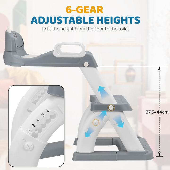 Toilettensitz Kinder mit Treppe, 2-in-1 WC Sitz mit Rutschfestem Tritthocker, Klositz für Jungen und