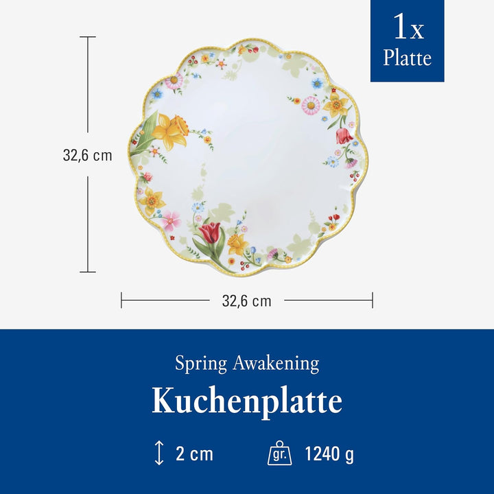 Villeroy und Boch Spring Awakening Tortenplatte "Blumenwiese", 33 cm, Porzellan, Weiss/Bunt Bunt Pla