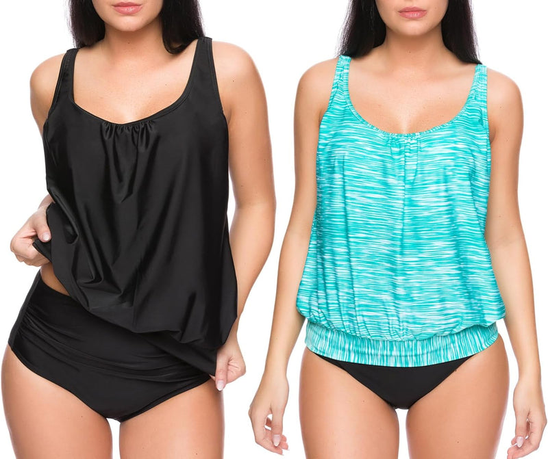 Octopus 3tlg. Damen Oversize Tankini Set zum Kombinieren! 2 Oberteile und 1 High Waist Slip f5554 60