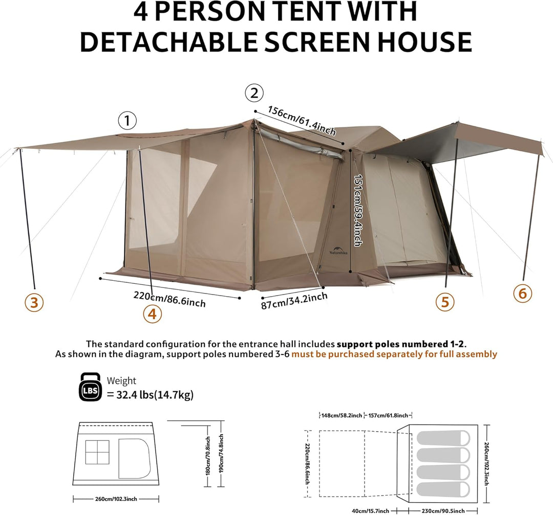 Naturehike Village Instant-Zelt 4-8 Personen Kabinenzelt Wasserdicht für Autocamping 4 Personen/6㎡/B
