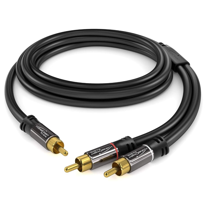 KabelDirekt – 5 m – Cinch-Y-Kabel, 1 Cinch auf 2 Cinch, Stereo-Audiokabel (Koax-Kabel, RCA-Stecker/S