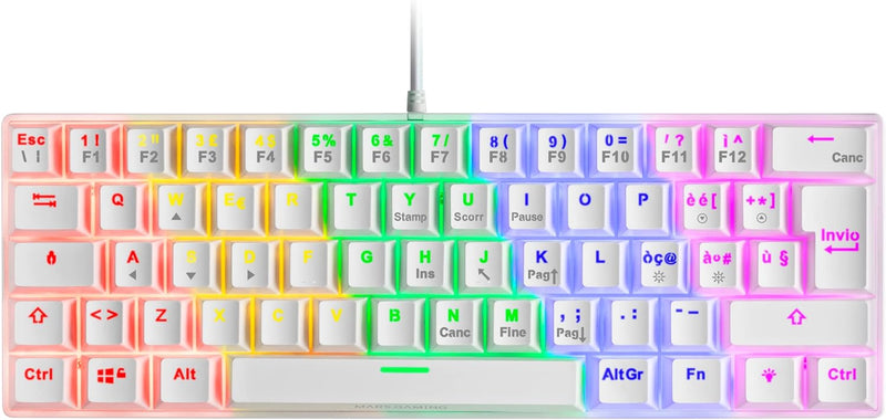 MARSGAMING Gaming MK60 Weiss, Mechanische Tastatur FRGB, Antighosting, Switch Mechanischer Braun, It