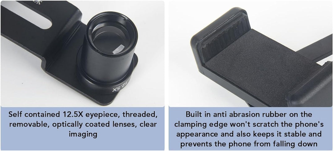 Mikroskop-Objektiv-Handy-Adapter, Metall-Mikroskop-Smartphone-Kamera-Adapter, mit 12,5-fachem Mikros