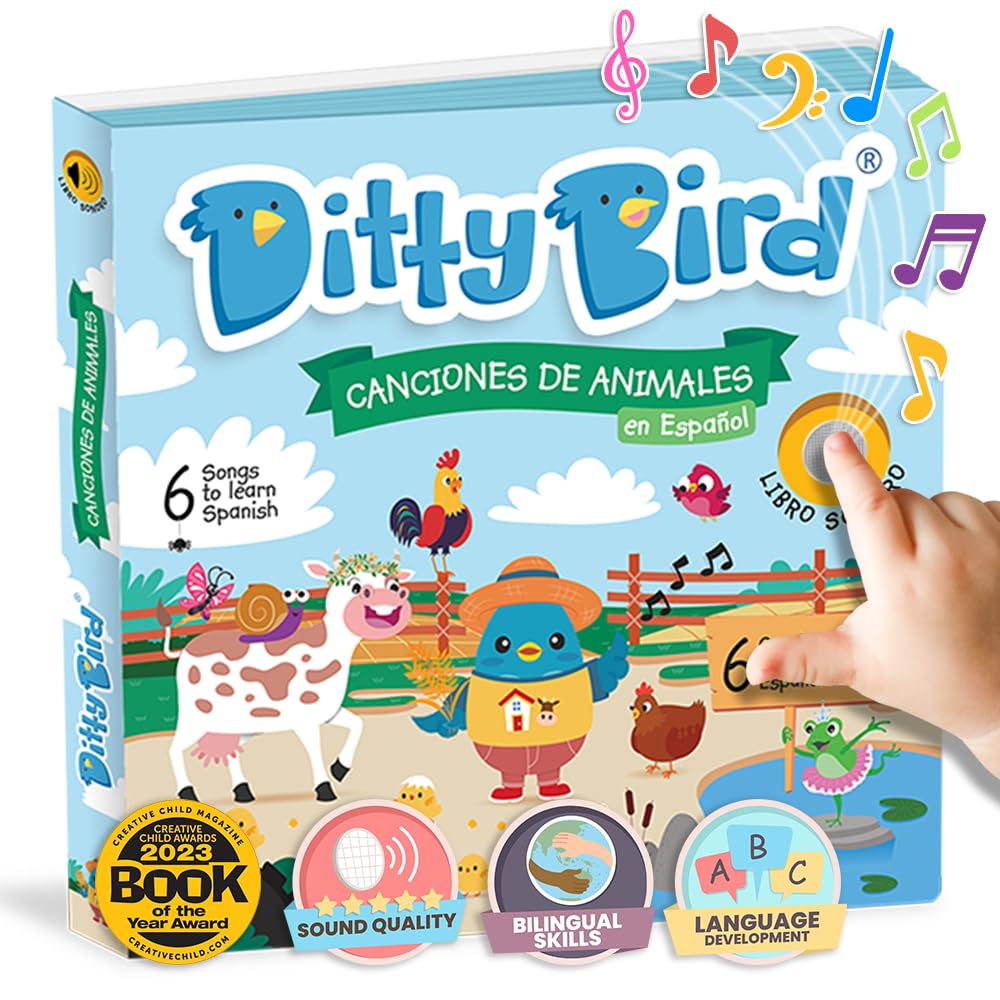 DITTY BIRD Spanisches Spielzeug für Kleinkinder 1–3,Kinderliederbuch für Babys,Spanisches Lernen für