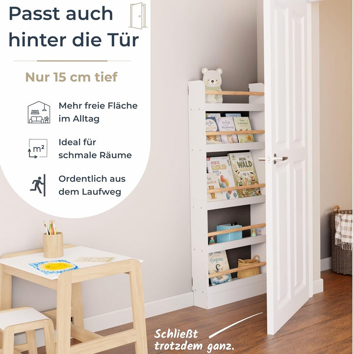 Bücherregal Kinder mit 5 Ablagen, Montessori Kinderbücherregal zur Wandmontage, Wandregal für Bücher