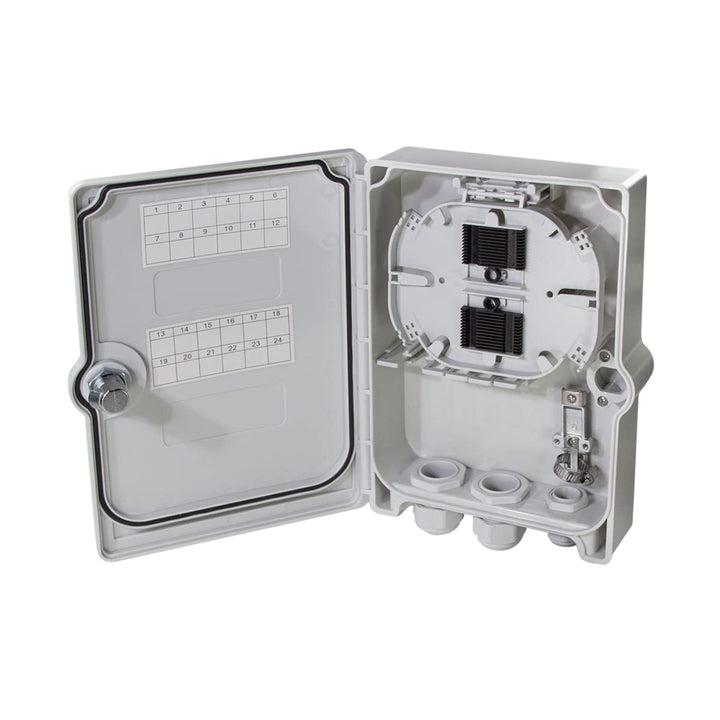 LogiLink FB124E - FTTH/FTTB-Anschlussleergehäuse, für max. 24 Fasern, 6X LC/QD o. SC/DX, Grau unbest