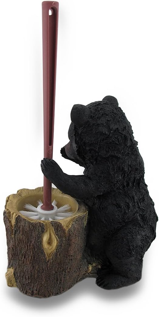 Zeckos Stinky Bear WC-Bürstenhalter, Kunstharz, Schwarz, Einheitsgrösse