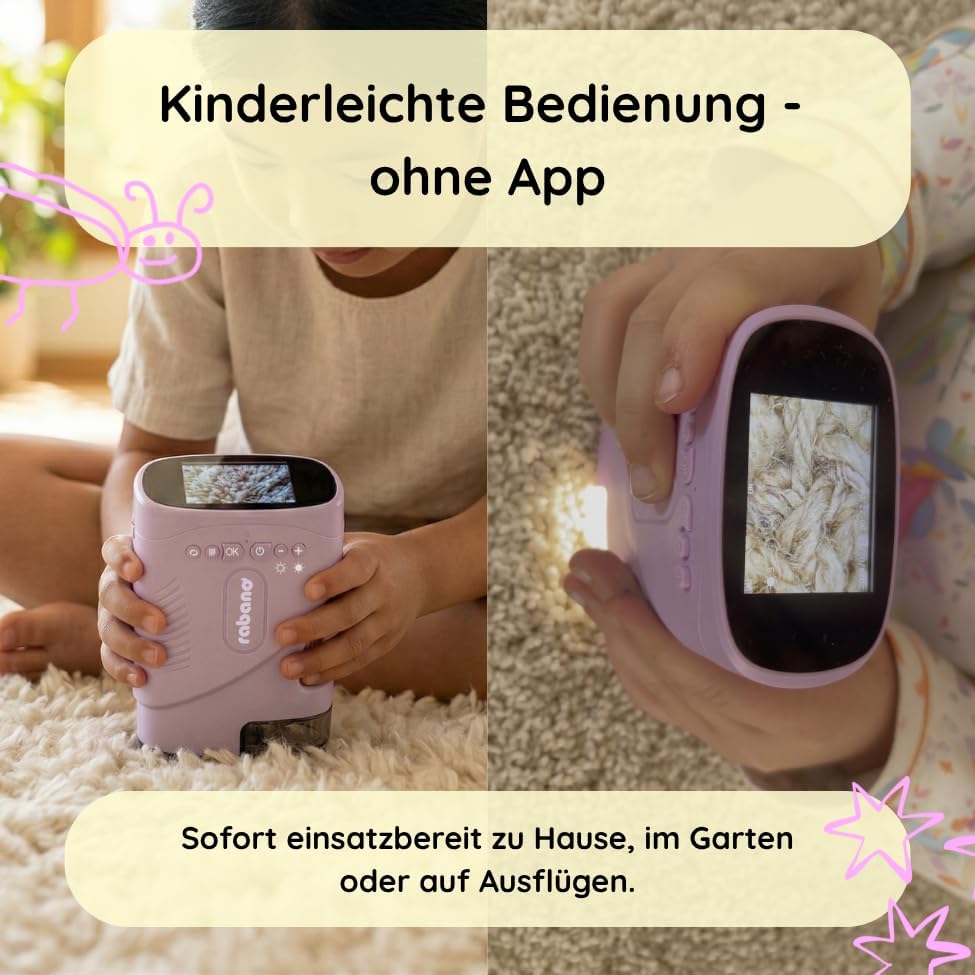 Rabano Digitales Mikroskop Kinder | Abenteuer Mikroskop für Kinder | Lila | Tragbares Kinder Mikrosk