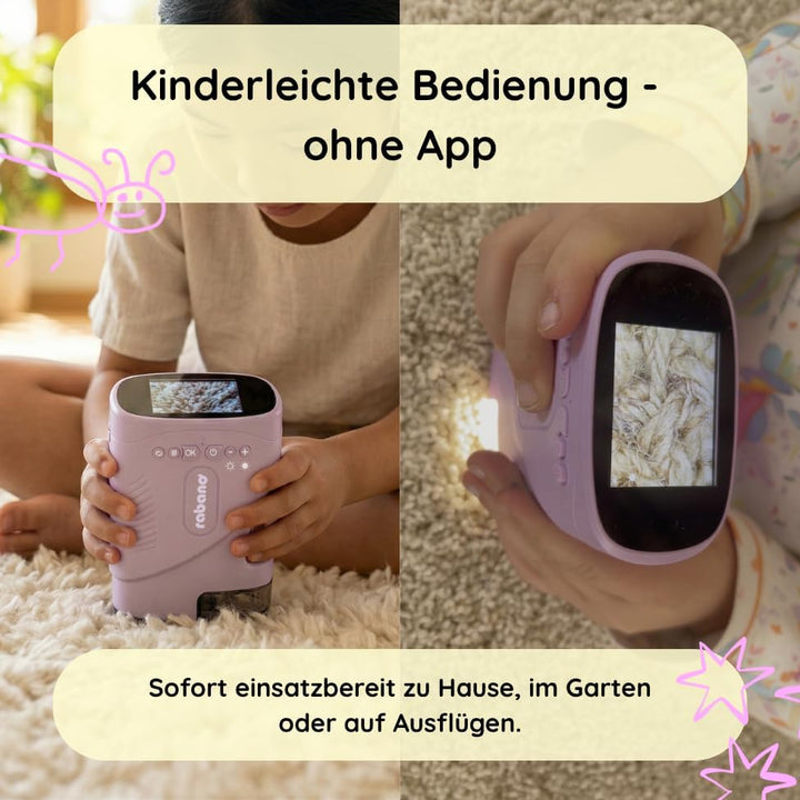 Rabano Digitales Mikroskop Kinder | Abenteuer Mikroskop für Kinder | Lila | Tragbares Kinder Mikrosk