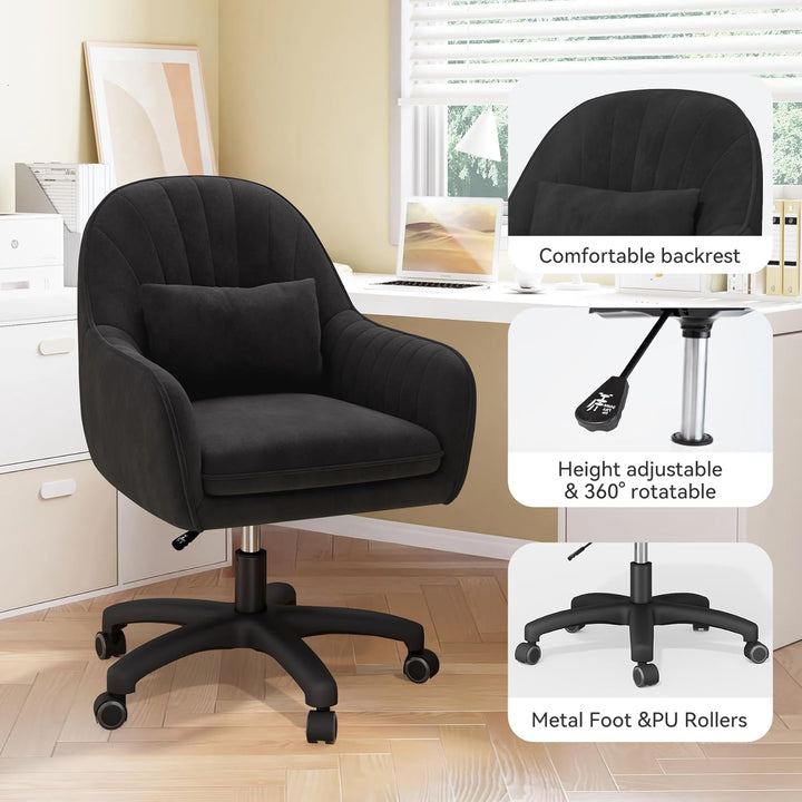 Homeoffice Stuhl, SamtStuhl mit Kopfkissen, 360° drehbar Höhenverstellbar Bürostuhl ergonomisch, Sch
