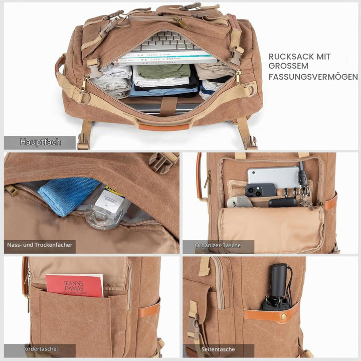 Tzowla Canvas Reiserucksack 3-in-1 umwandelbarer Rucksack Seesack passend für 17 Zoll Laptop L-40 Li