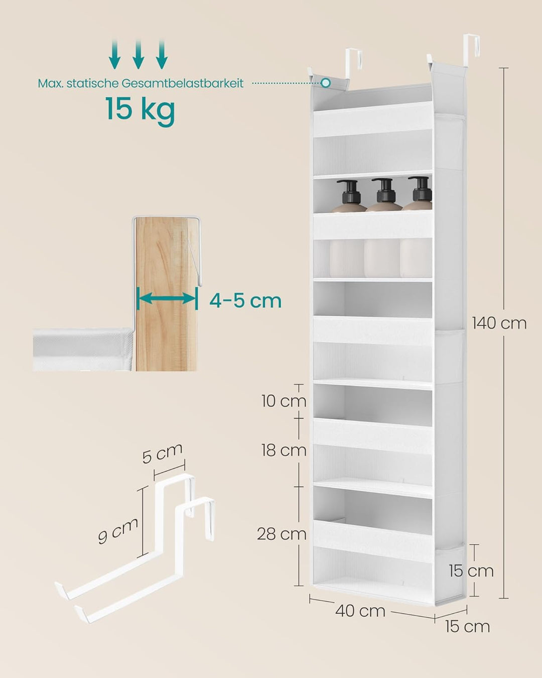 SONGMICS Hängeorganizer, Hängeregal, Tür-Organizer, Hängeaufbewahrung, Türregal Stoff, transparentes