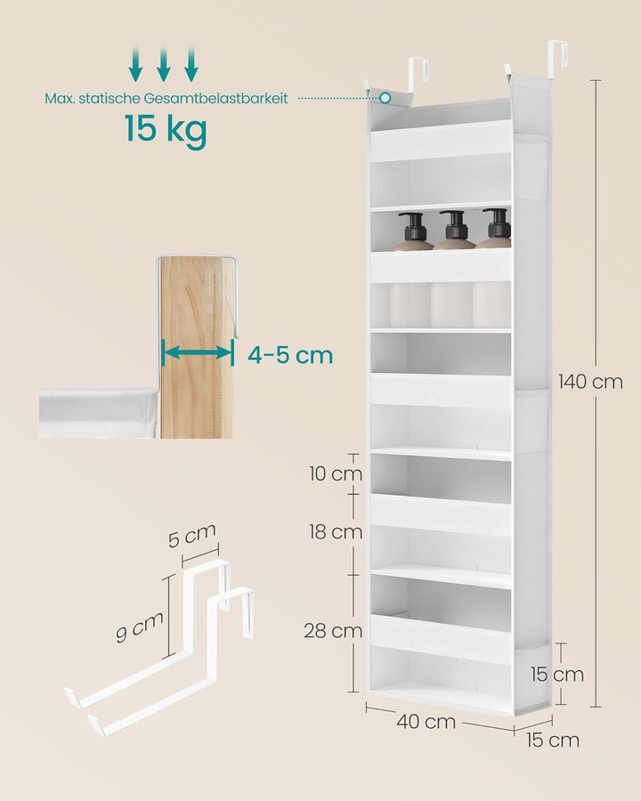 SONGMICS Hängeorganizer, Hängeregal, Tür-Organizer, Hängeaufbewahrung, Türregal Stoff, transparentes
