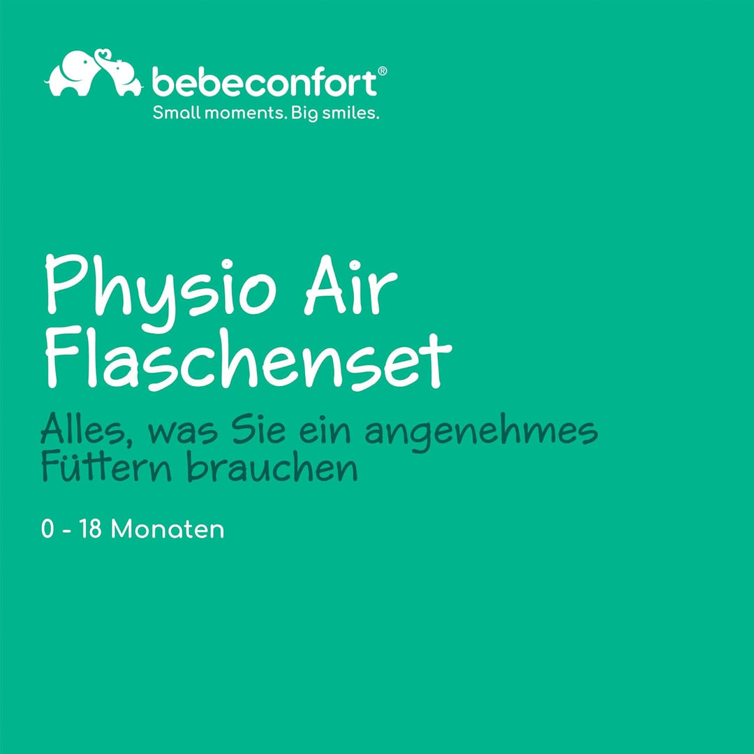 Bebeconfort Physio Air komplettes Flaschenset, Babyflaschen, 0+ Monate, mit 6 Babyflaschen, einem Sc