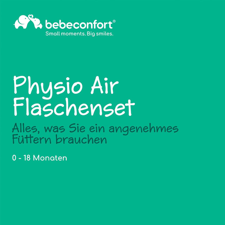 Bebeconfort Physio Air komplettes Flaschenset, Babyflaschen, 0+ Monate, mit 6 Babyflaschen, einem Sc