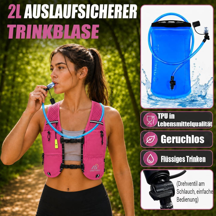 Laufweste Damen mit 500ml Trinkflasche/2L Trinkblase, Leichter Trinkrucksack Laufen Herren 6L, Runin