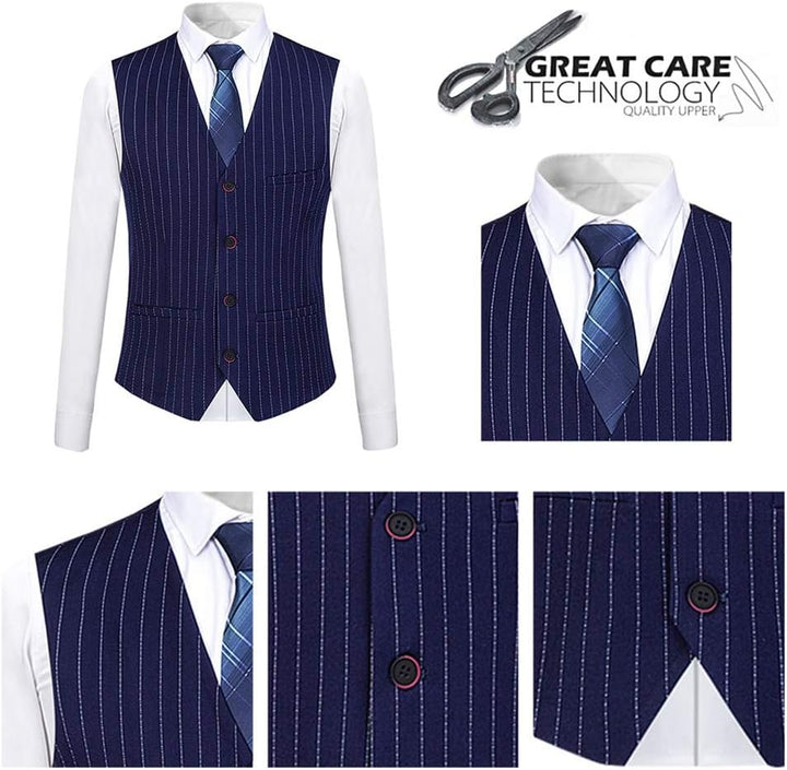 YOUTHUP Anzug Herren Slim Fit 3 Teilig Vertikale Streifen Anzüge Business Herrenanzug Sakko Weste Ho