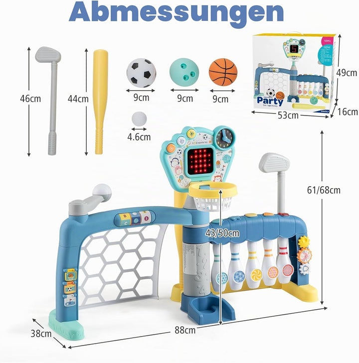 HOMASIS 5 in 1 Kinder Basketballkorb Set mit Licht &amp; Sound, multifunktional Basketballständer mit Fu