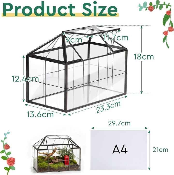 EFUTURETIME Mini Gewächshaus Fensterbank Glas 23,3 x 13,6 x 18cm Pflanzen Terrarium Klein Flaschenga